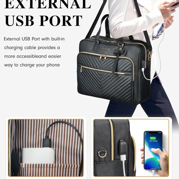 17 Inch Laptop Bag for Women, Large Convertible Quilted Briefcase Backpack with - Picture 6 of 8